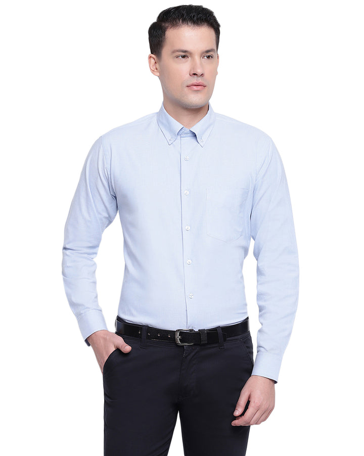 Men Blue Pure Cotton Solid Button Down Slim Fit Formal Shirt