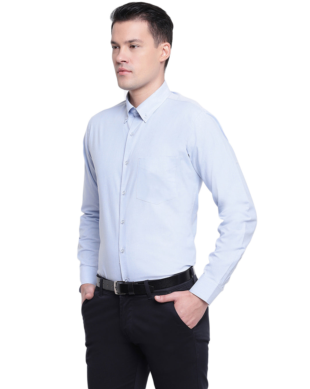 Men Blue Pure Cotton Solid Button Down Slim Fit Formal Shirt