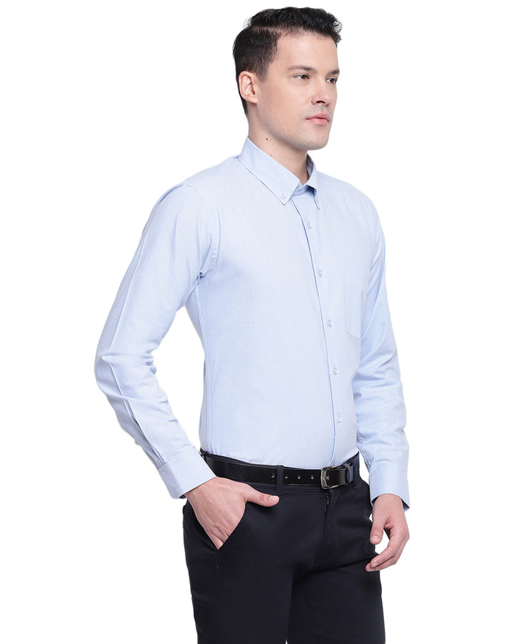 Men Blue Pure Cotton Solid Button Down Slim Fit Formal Shirt