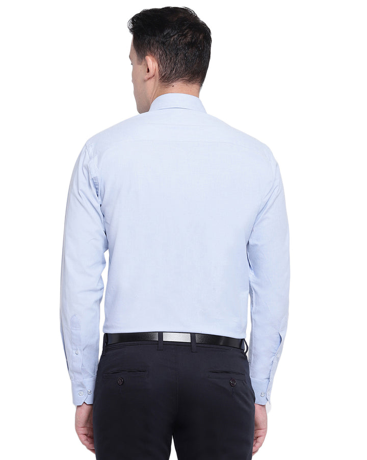 Men Blue Pure Cotton Solid Button Down Slim Fit Formal Shirt