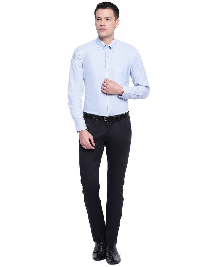 Men Blue Pure Cotton Solid Button Down Slim Fit Formal Shirt
