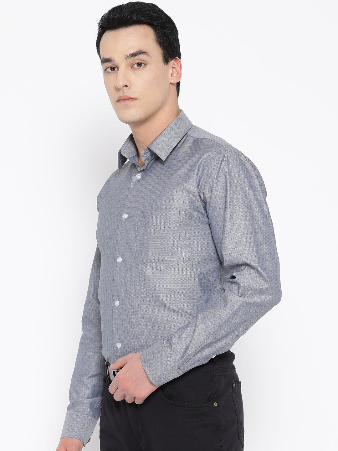 Men Grey Pure Cotton Solid Slim Fit Formal Shirt