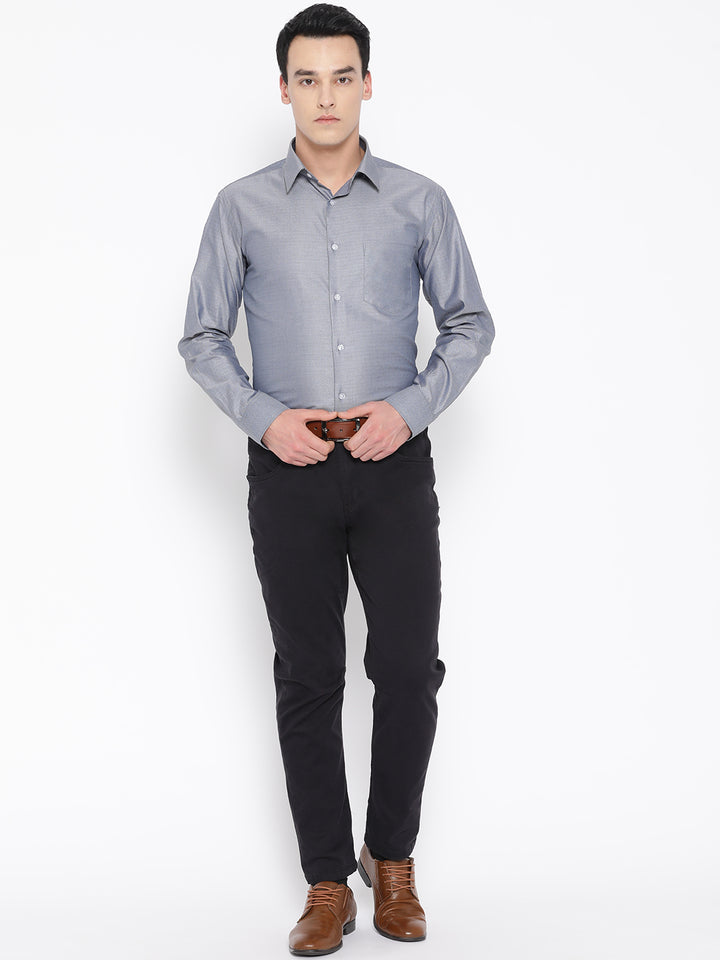 Men Grey Pure Cotton Solid Slim Fit Formal Shirt