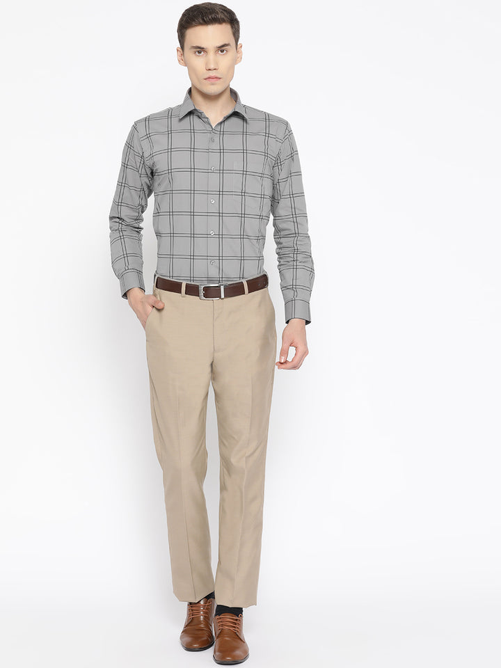 Men Grey Pure Cotton Checked Slim Fit Formal Shirt