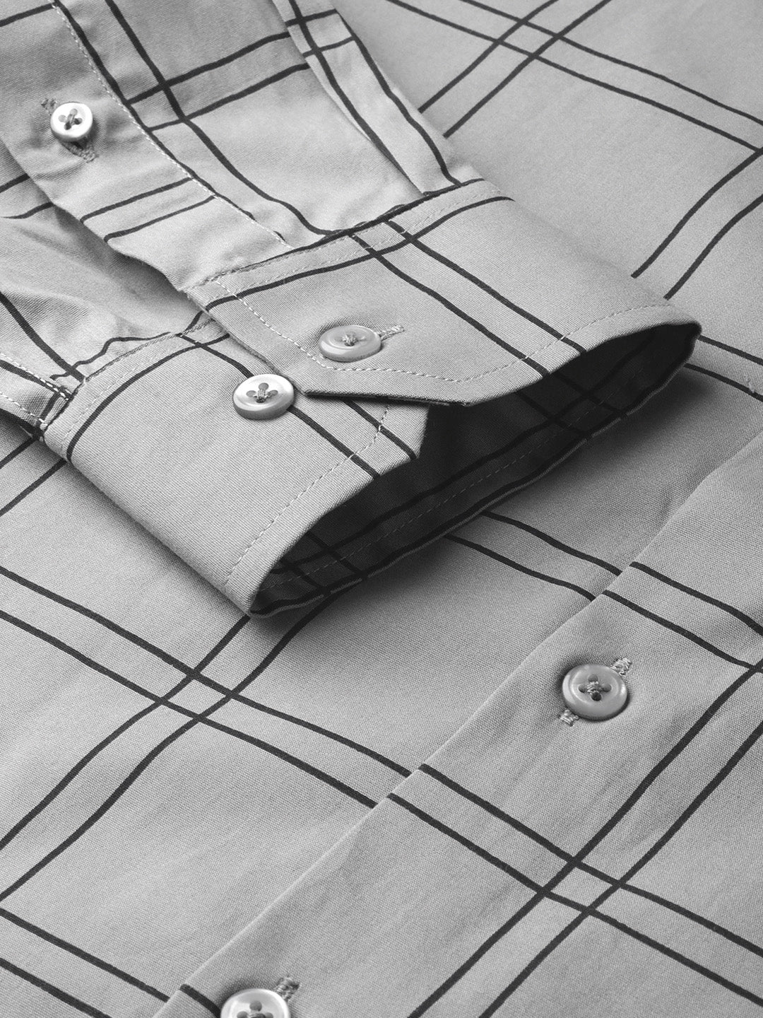 Men Grey Pure Cotton Checked Slim Fit Formal Shirt