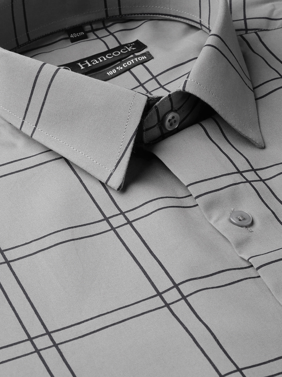 Men Grey Pure Cotton Checked Slim Fit Formal Shirt