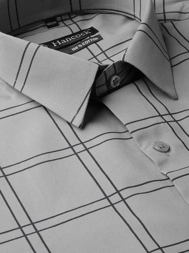 Men Grey Pure Cotton Checked Slim Fit Formal Shirt