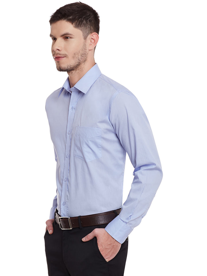 Men Sky Blue Solid Pure Cotton Regular Fit Formal Shirt