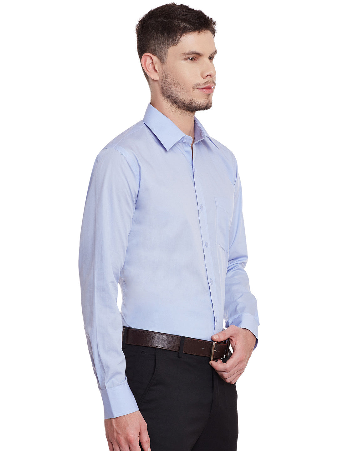 Men Sky Blue Solid Pure Cotton Regular Fit Formal Shirt