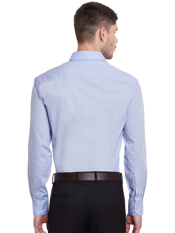 Men Sky Blue Solid Pure Cotton Regular Fit Formal Shirt