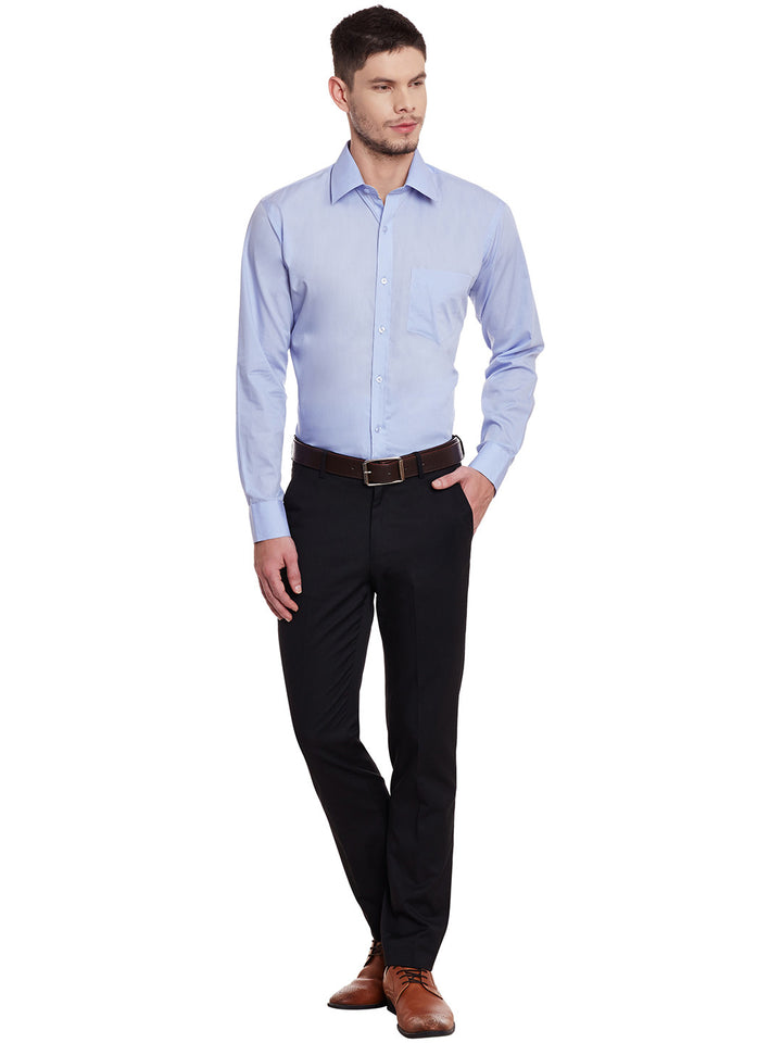 Men Sky Blue Solid Pure Cotton Regular Fit Formal Shirt