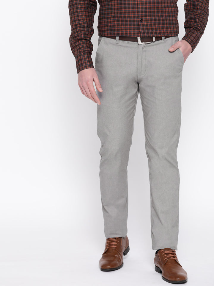 Men Grey Solid Cotton Stretch Slim Fit Formal Trouser