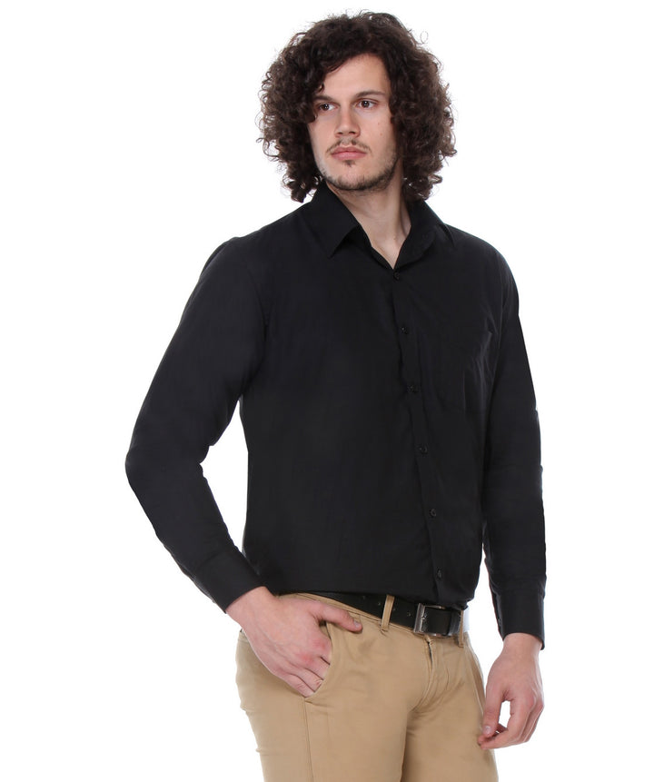 Men Black Regular Fit Solid Cotton Rich Formal Shirt