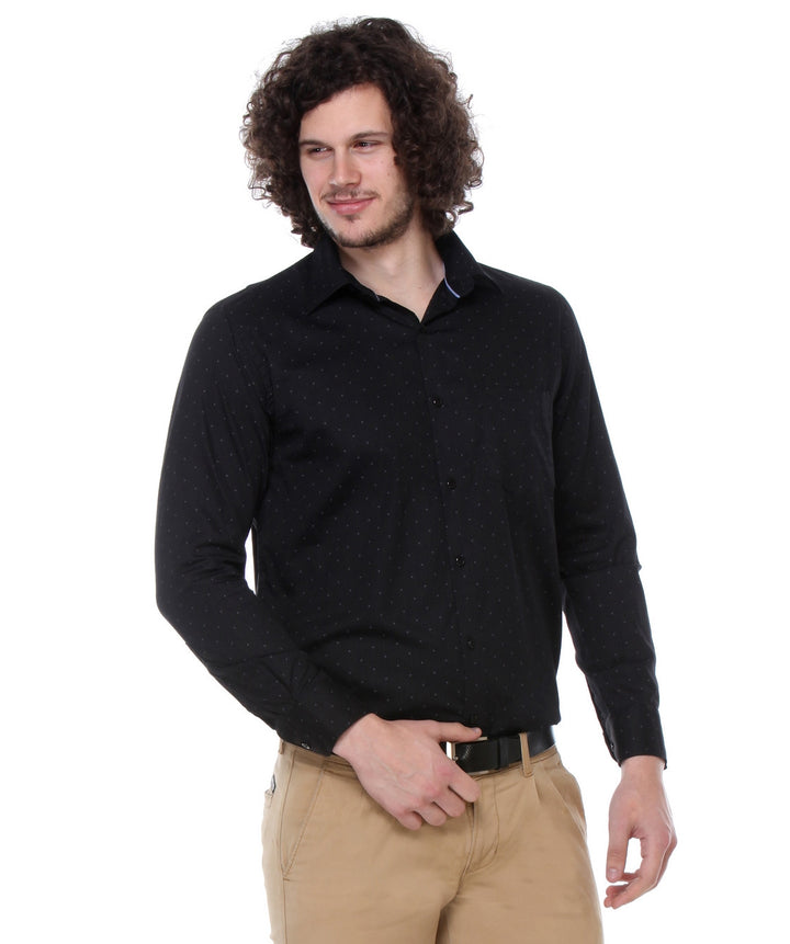 Men Black Regular Fit Print Satin Pure Cotton Formal Shirt