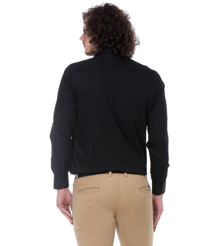 Men Black Regular Fit Print Satin Pure Cotton Formal Shirt
