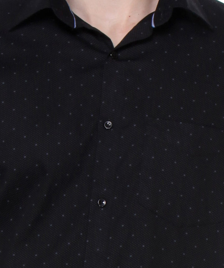 Men Black Regular Fit Print Satin Pure Cotton Formal Shirt
