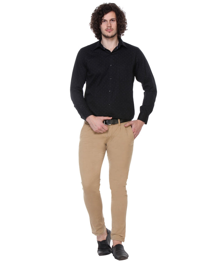 Men Black Regular Fit Print Satin Pure Cotton Formal Shirt