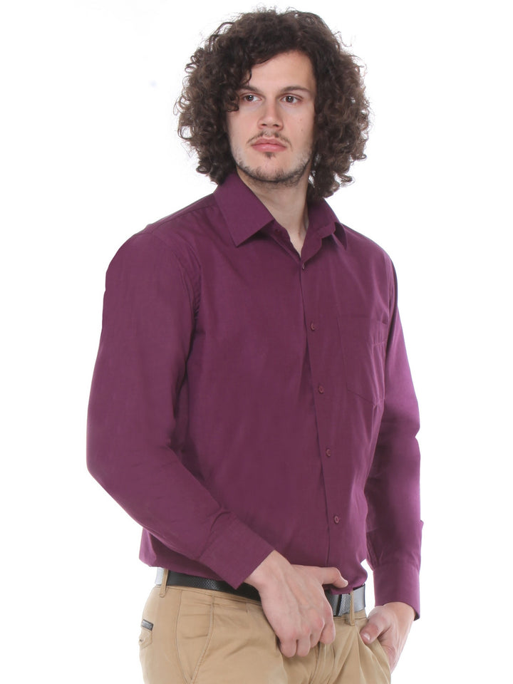 Men Wine Regular Fit Solid Chambray Pure Cotton Formal Shirt