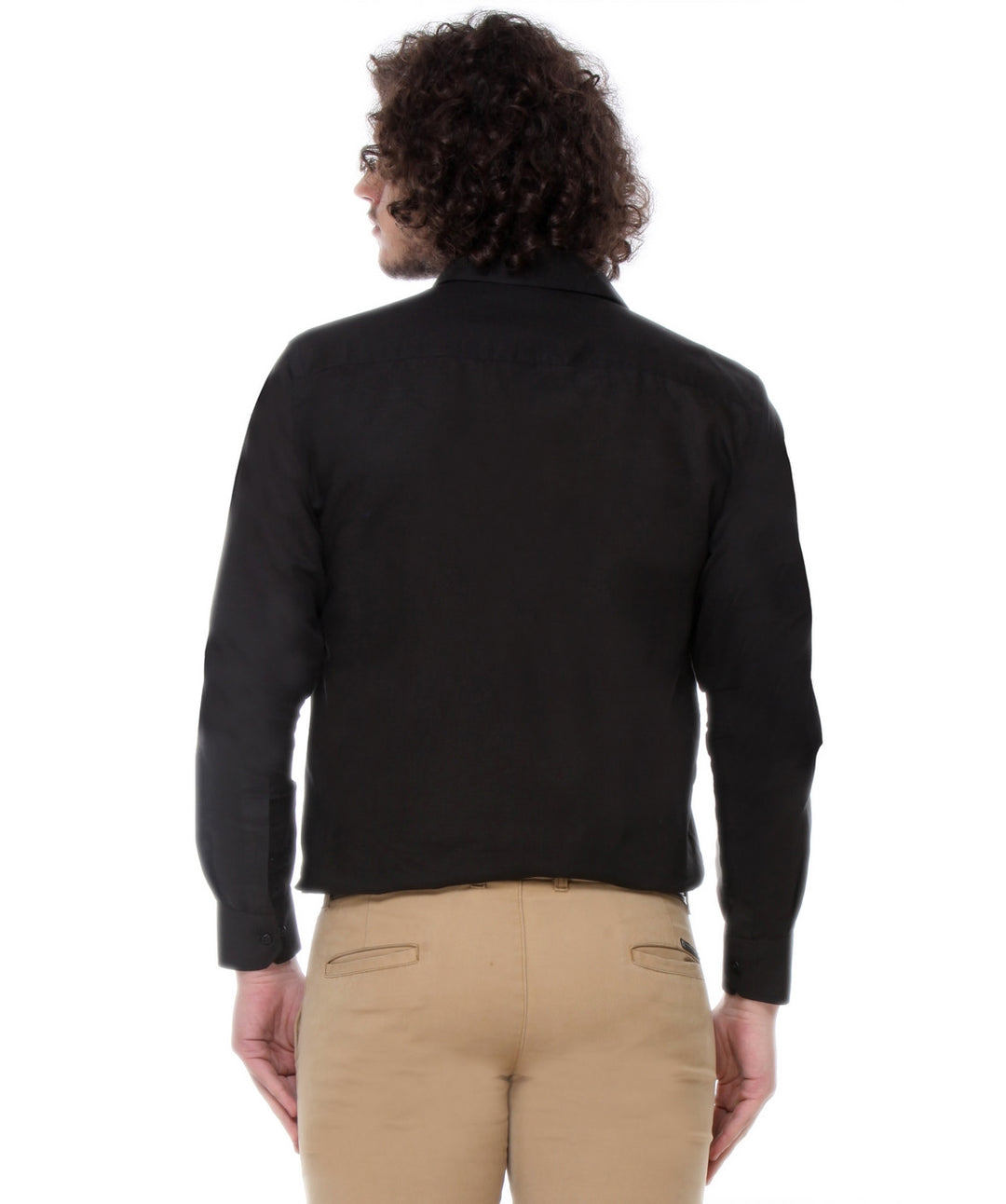 Men Black Regular Fit Solid Cotton Linen Formal Shirt