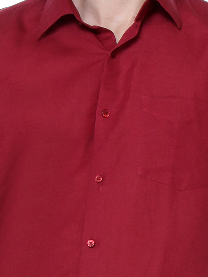 Men Maroon Regular Fit Solid Plain Cotton Linen Formal Shirt