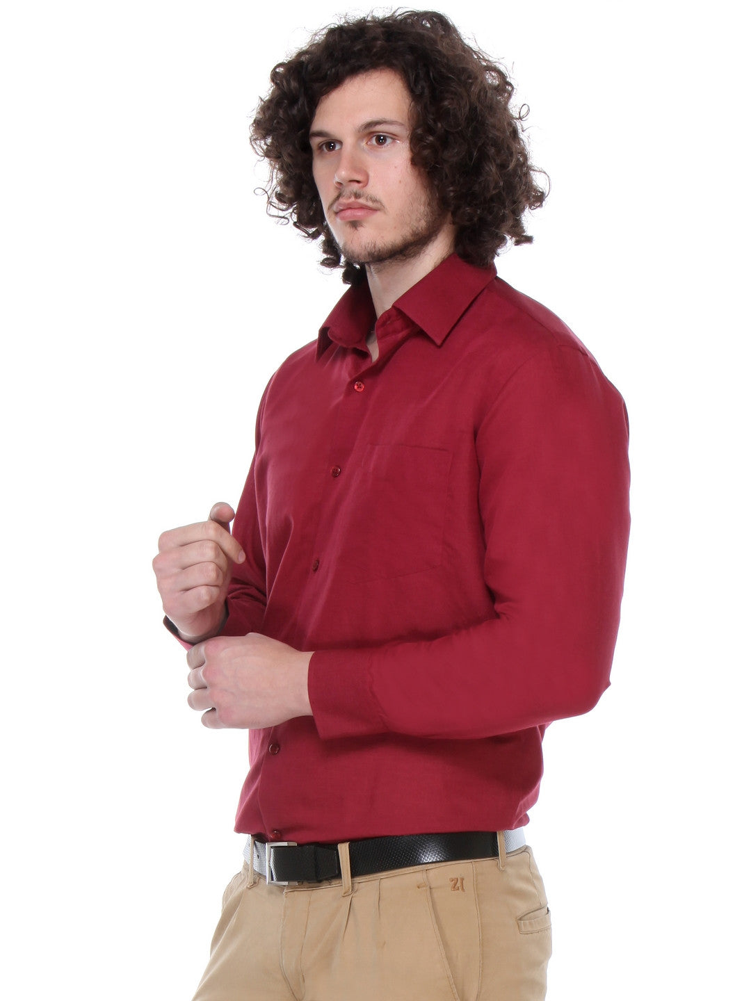 Men Maroon Regular Fit Solid Plain Cotton Linen Formal Shirt