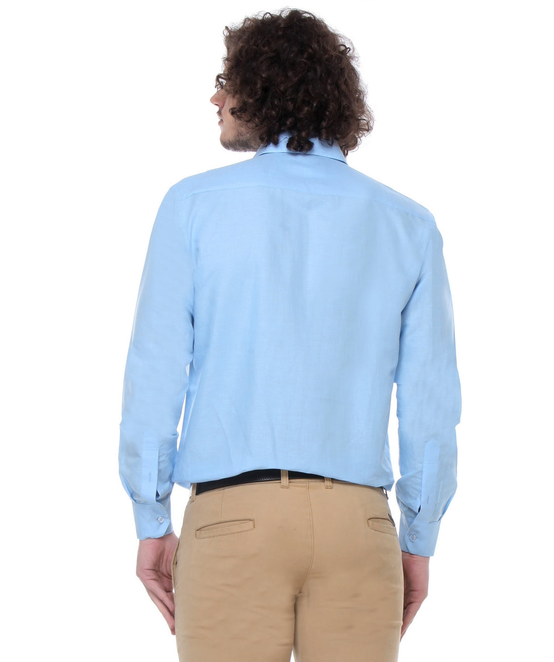 Men Sky Blue Regular Fit Solid Cotton Linen Formal Shirt