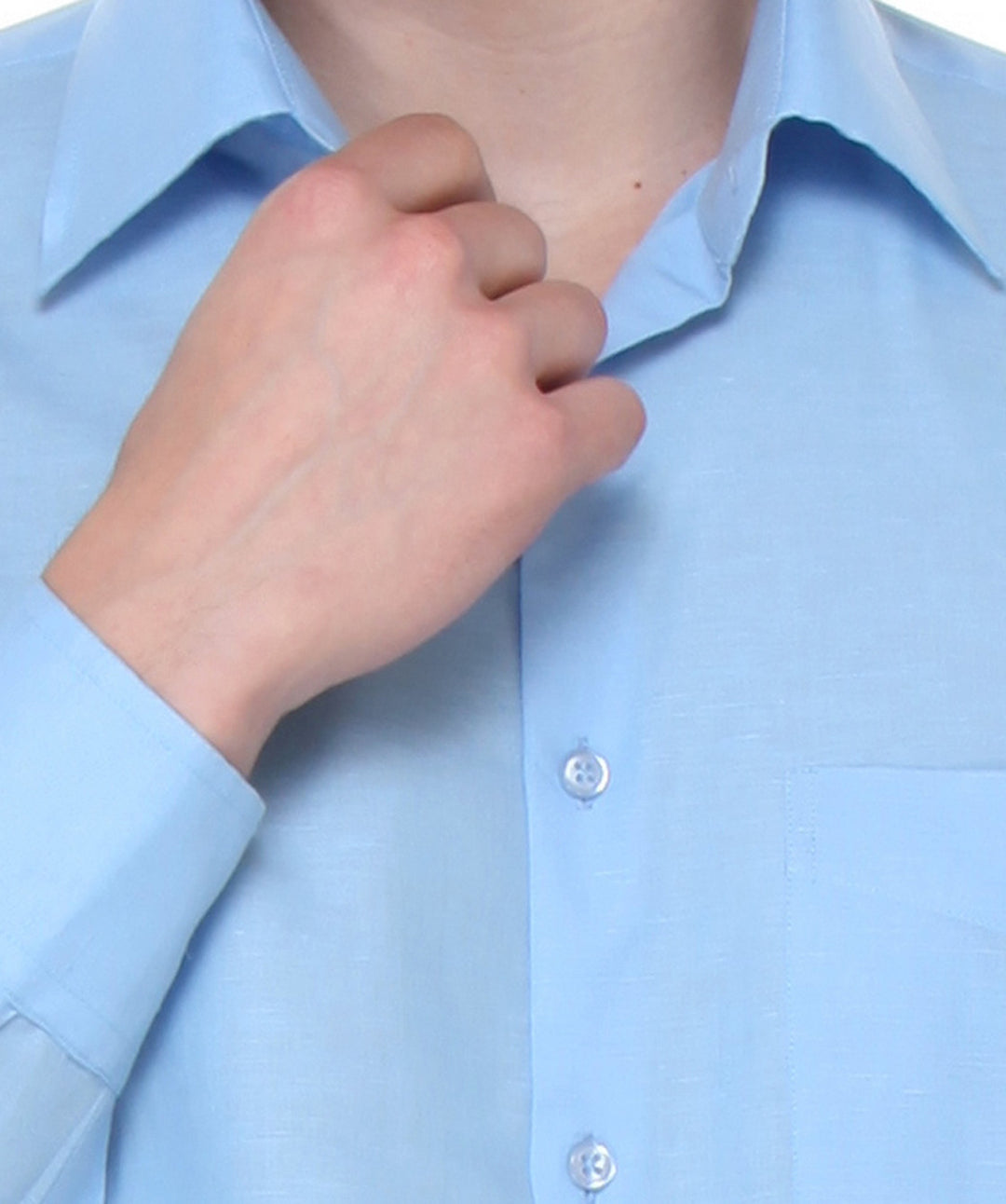 Men Sky Blue Regular Fit Solid Cotton Linen Formal Shirt