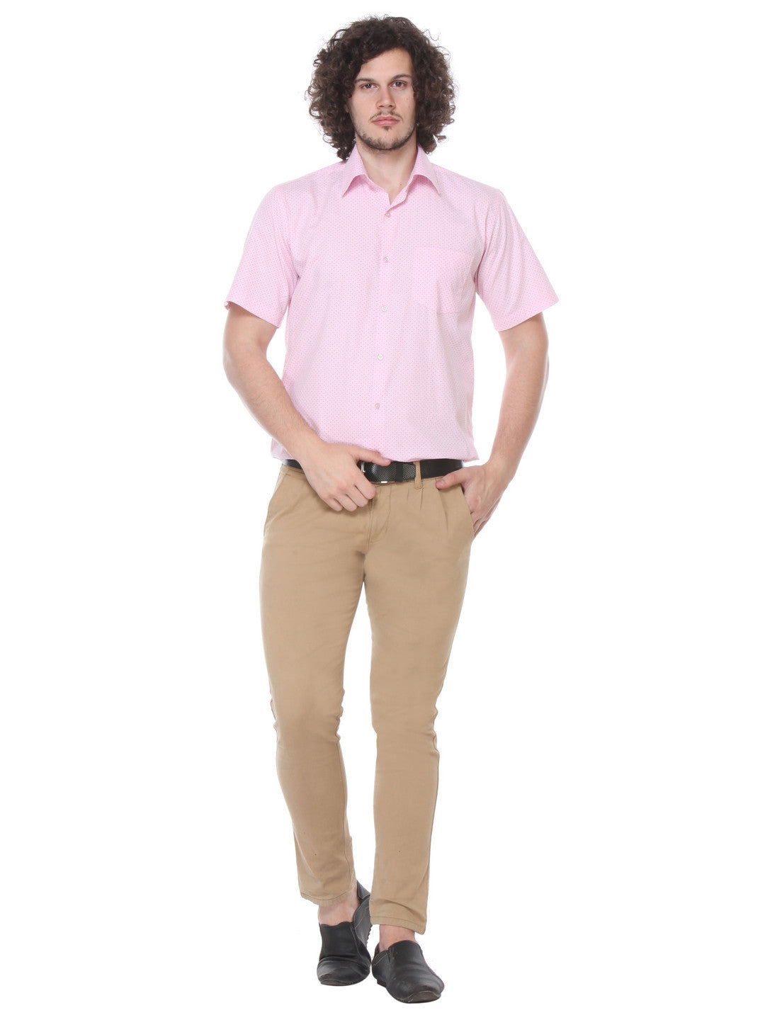 Men Pink Regular Fit Print Plain Pure Cotton Formal Shirt