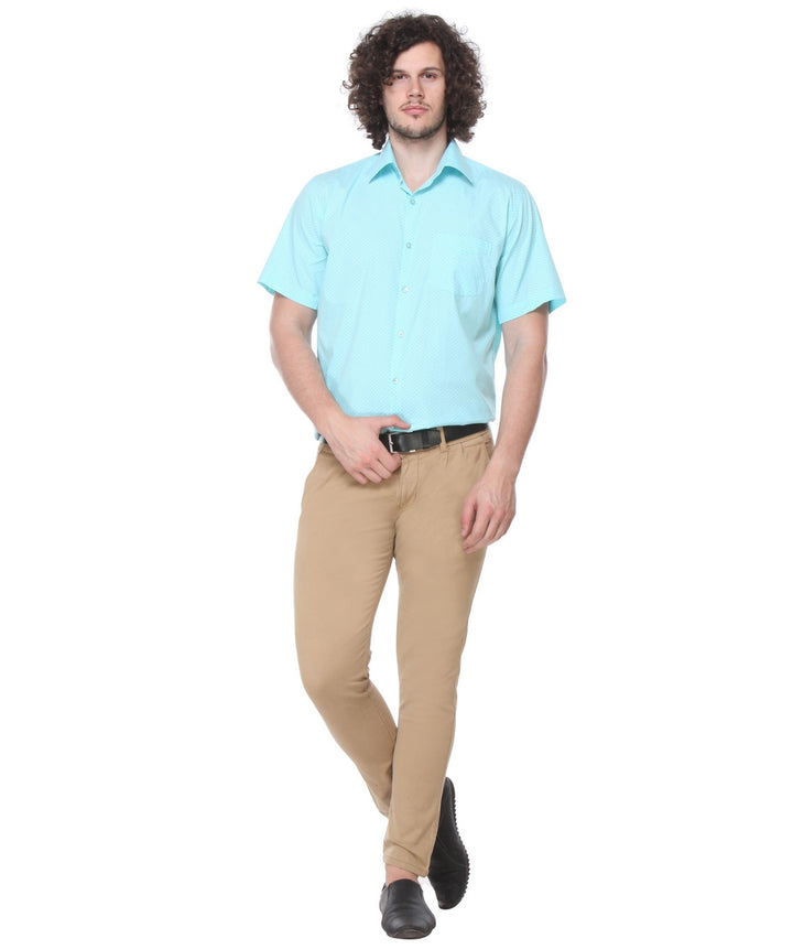 Men Sky Blue Regular Fit Solid Pure Cotton Formal Shirt