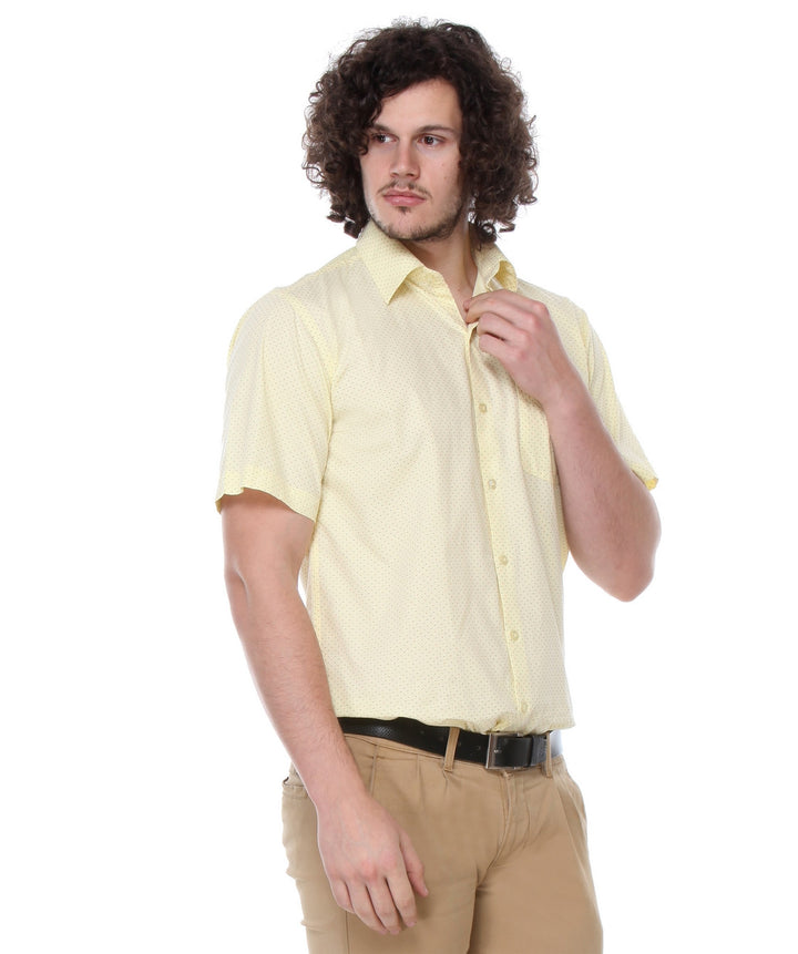 Men Yellow Regular Fit Print Pure Cotton Formal Shirt