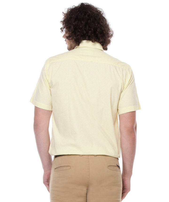 Men Yellow Regular Fit Print Pure Cotton Formal Shirt