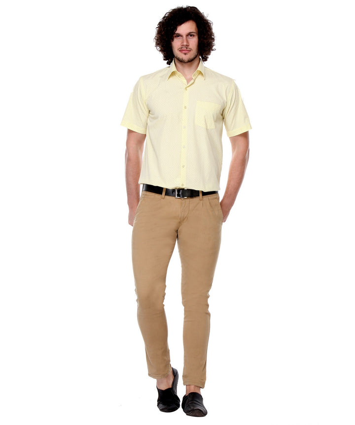 Men Yellow Regular Fit Print Pure Cotton Formal Shirt