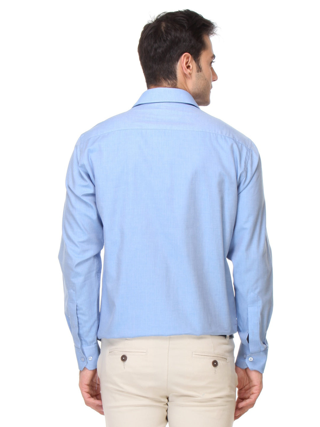 Men Blue Regular Fit Solid Herringbone Pure Cotton Formal Shirt