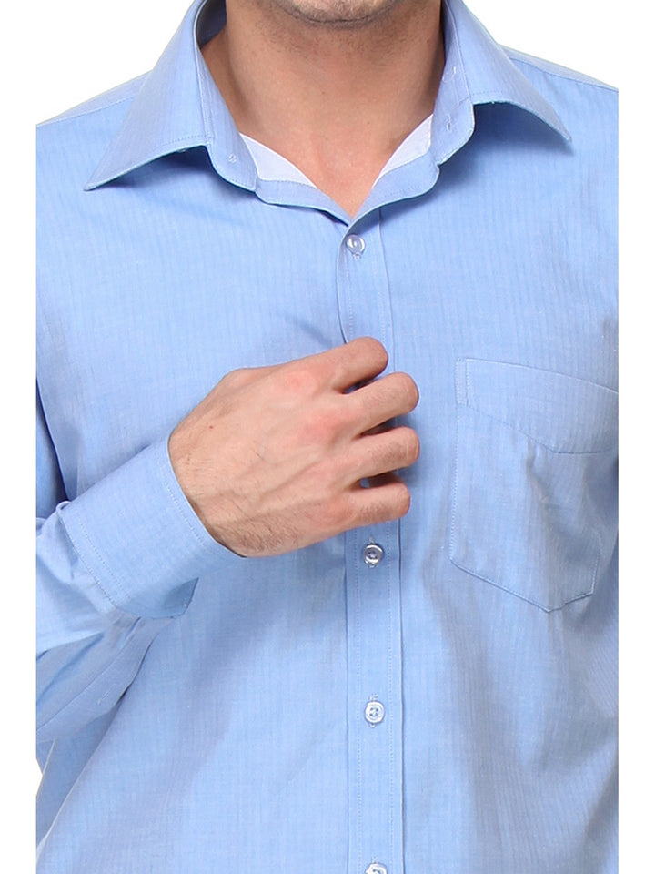 Men Blue Regular Fit Solid Herringbone Pure Cotton Formal Shirt