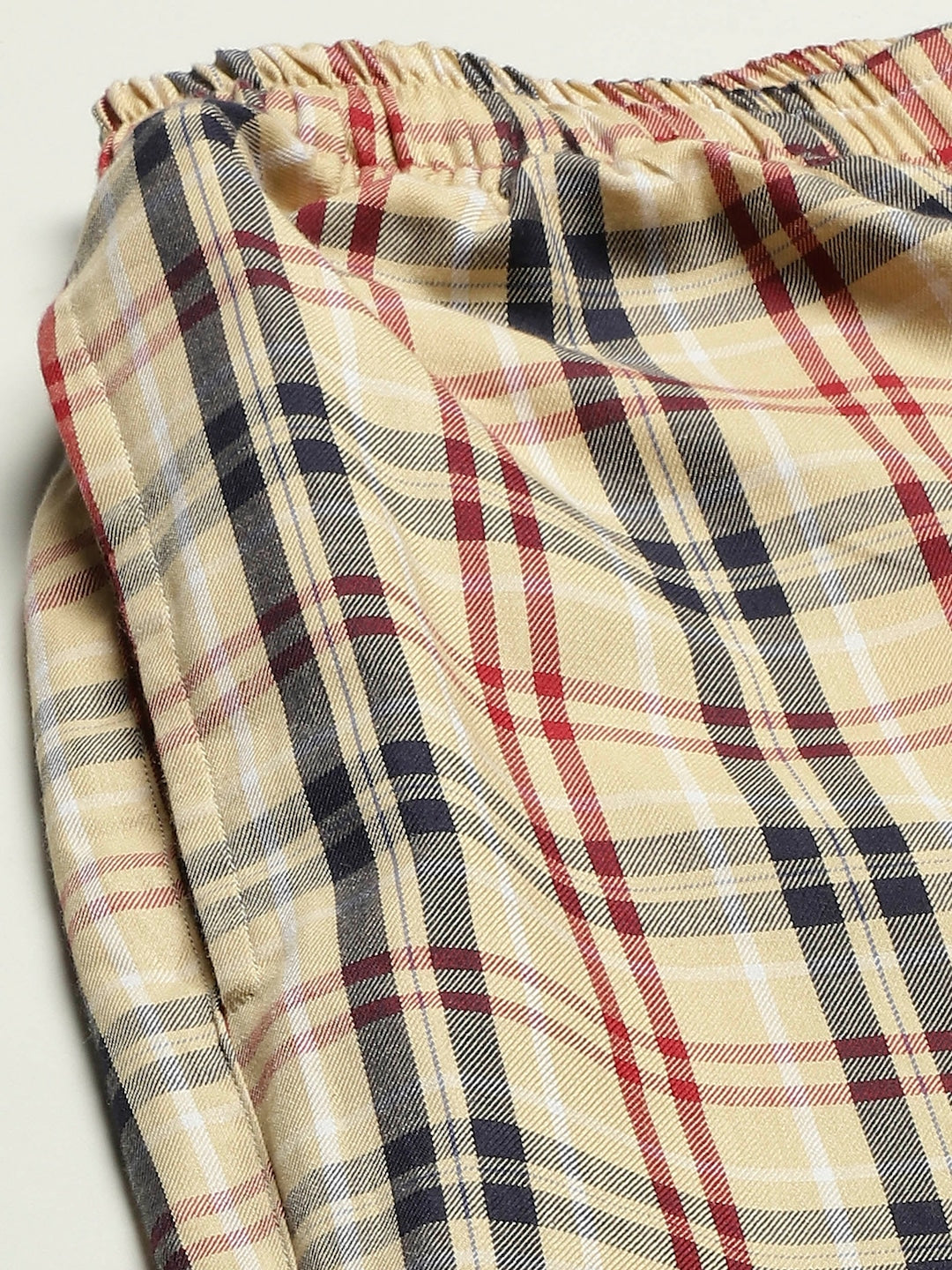 Men Beige Checks Pure Cotton Relaxed Fit Casual Lounge Pant