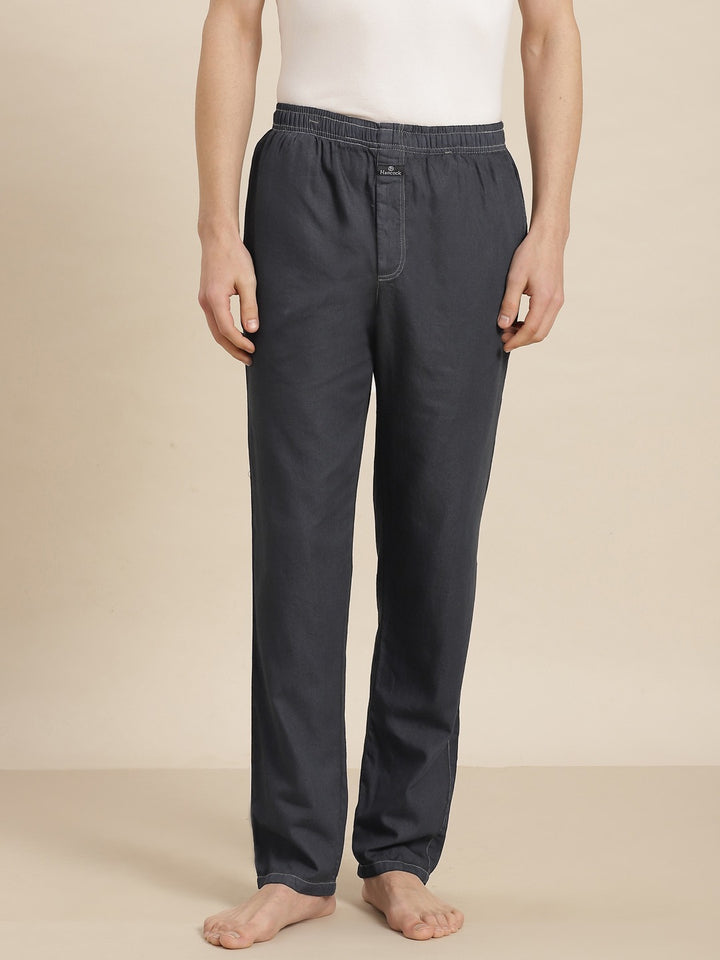 Men New Dark Blue Solid Denim Cotton Relaxed Fit Casual Lounge Pant
