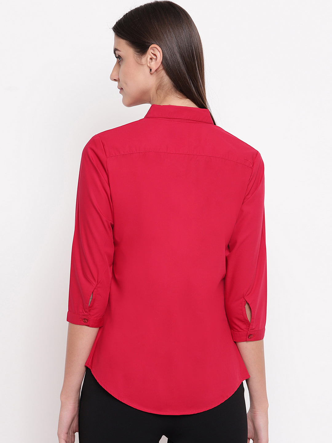 Women Red Pure Cotton Solid Slim Fit Formal Shirt