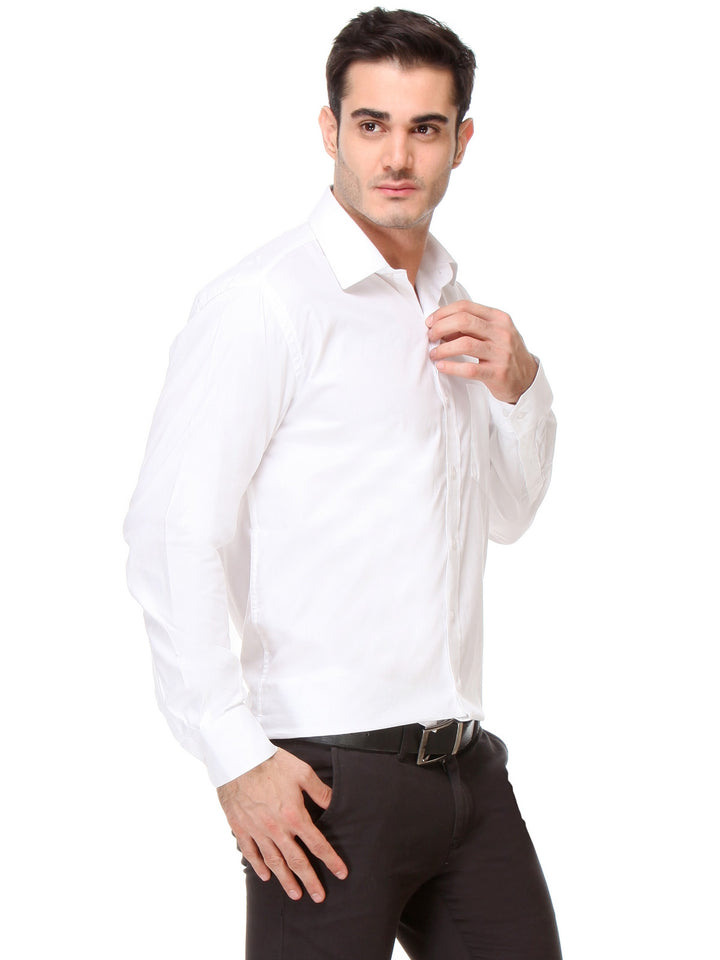 Men White Regular Fit Solid Pure Cotton Formal Shirt