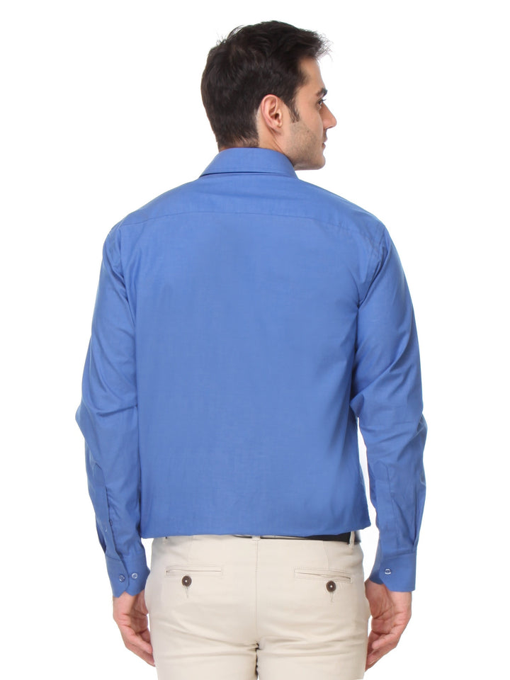 Men Royal Blue Regular Fit Solid Chambray Pure Cotton Formal Shirt