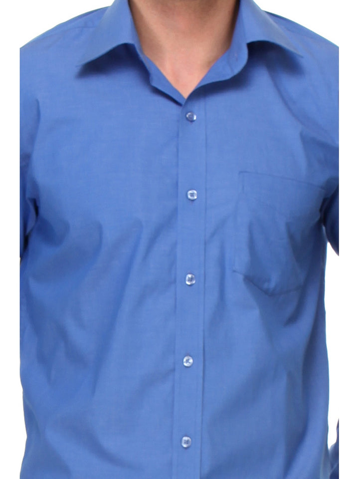 Men Royal Blue Regular Fit Solid Chambray Pure Cotton Formal Shirt