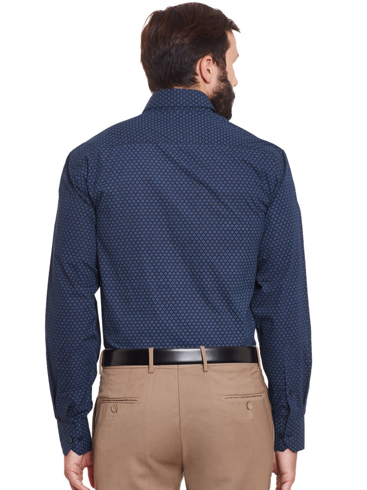 Men Navy Printed Pure Cotton Regular Fit Formal Shirt