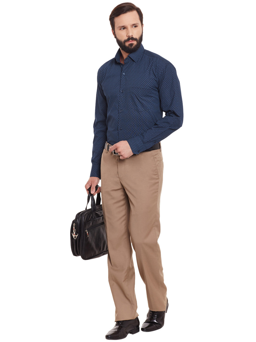 Men Navy Printed Pure Cotton Regular Fit Formal Shirt