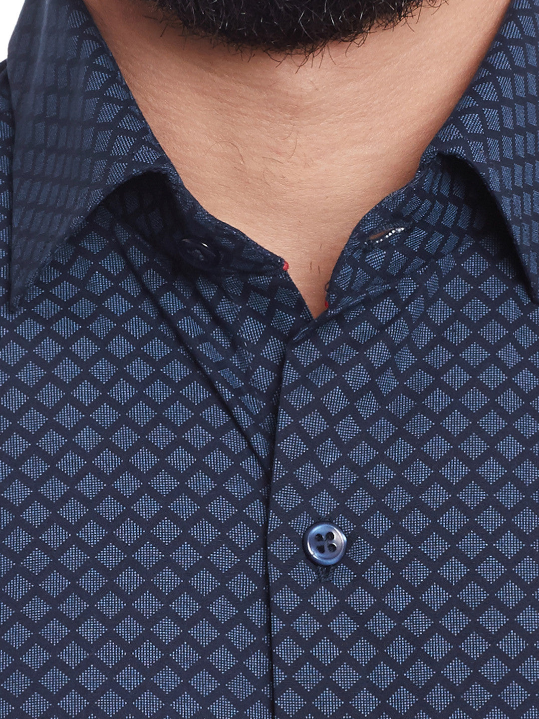 Men Navy Printed Pure Cotton Regular Fit Formal Shirt
