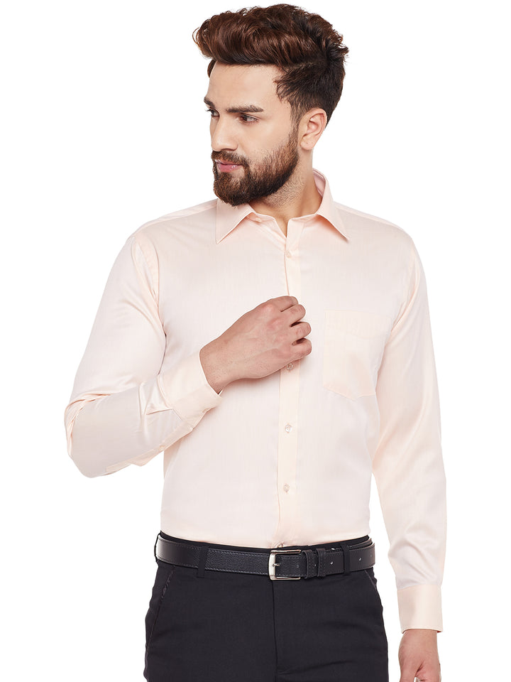 Men Peach Solid Regular Fit Formal Shirt