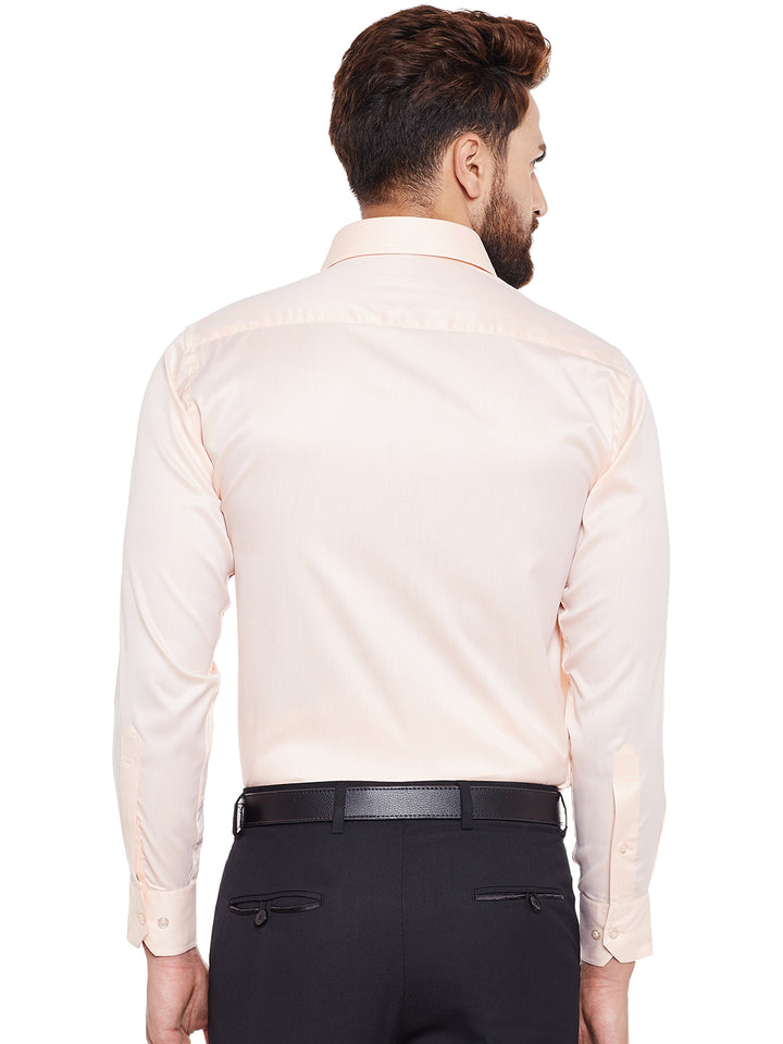 Men Peach Solid Regular Fit Formal Shirt