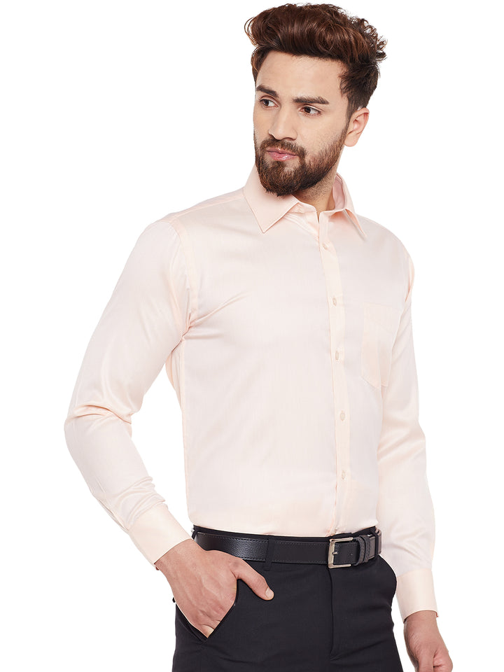 Men Peach Solid Regular Fit Formal Shirt