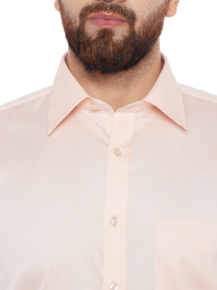 Men Peach Solid Regular Fit Formal Shirt