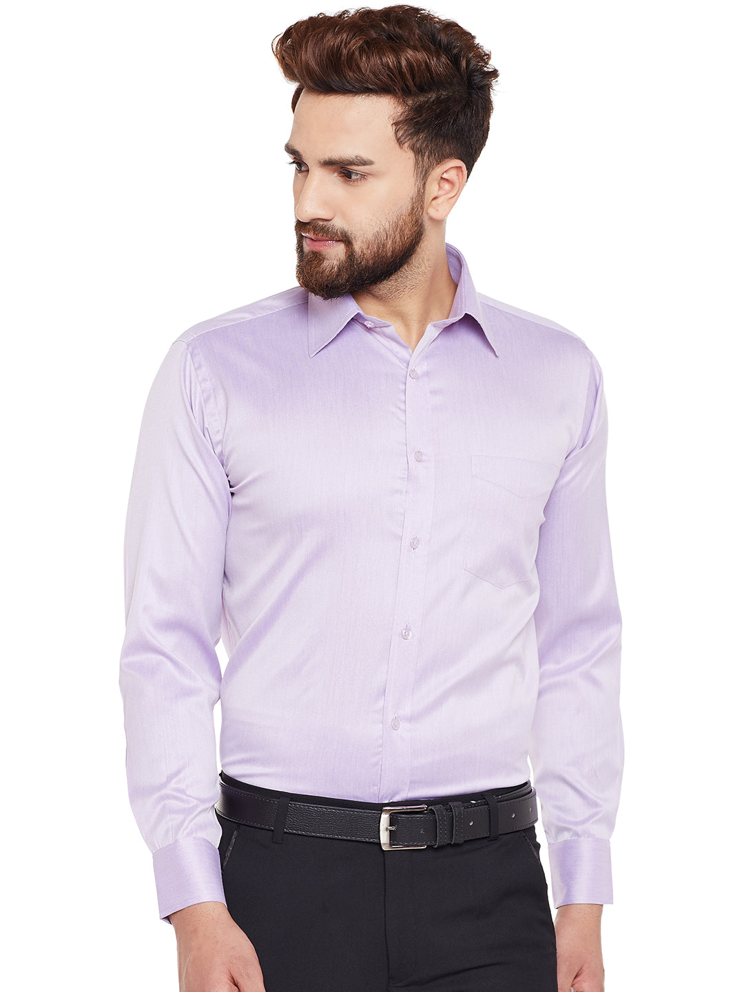 Men Purple Solid Regular Fit Formal Shirt