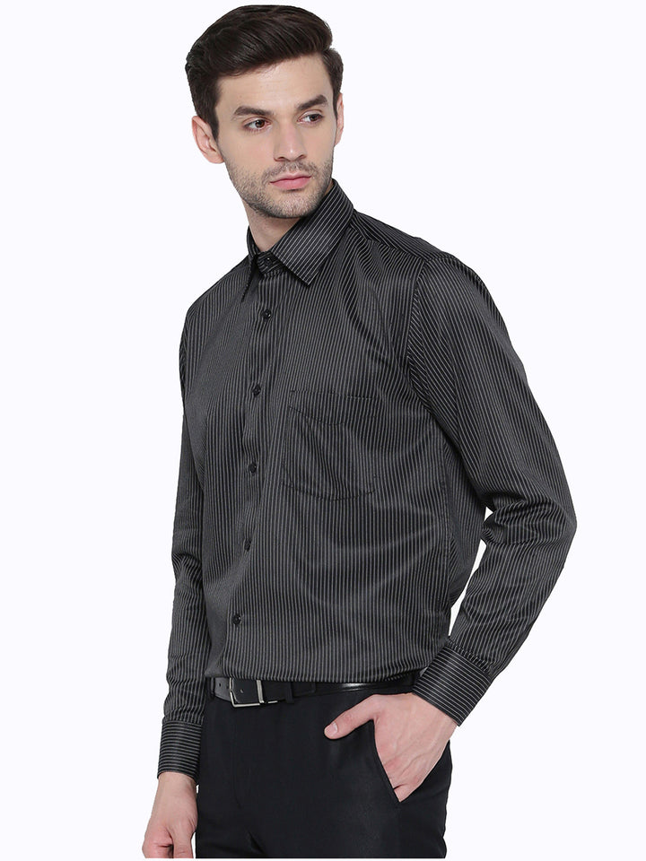 Men Black Striped Regular Fit Formal Shirt