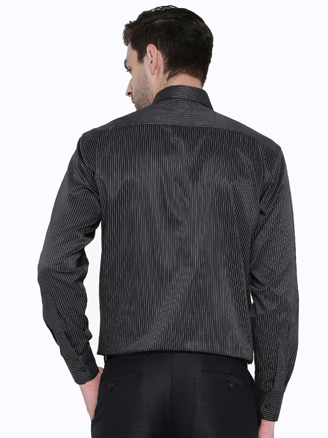 Men Black Striped Regular Fit Formal Shirt